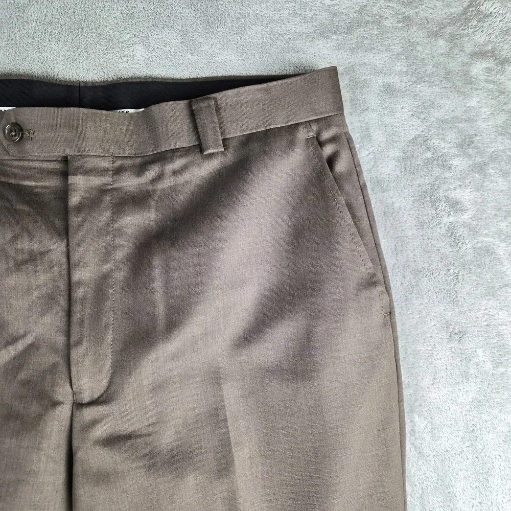Jhane Barnes Wool Slik Dress Pants Mens 36x31 Brown Flat Front Luxury Trousers